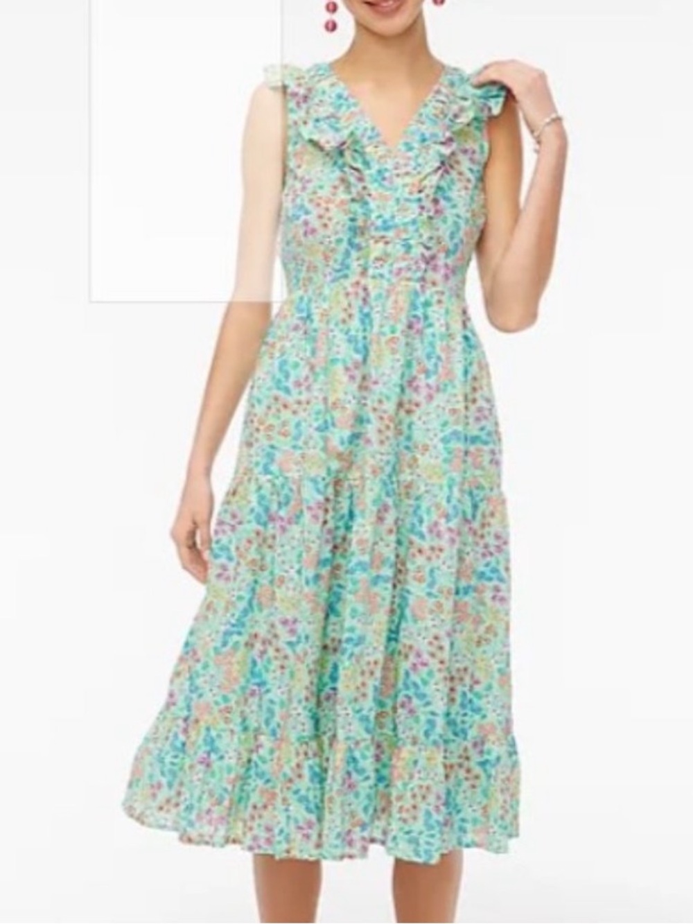 NWT J. Crew Aqua Floral Ruffle-Trim Maxi Dress size 12 - Picture 4 of 6